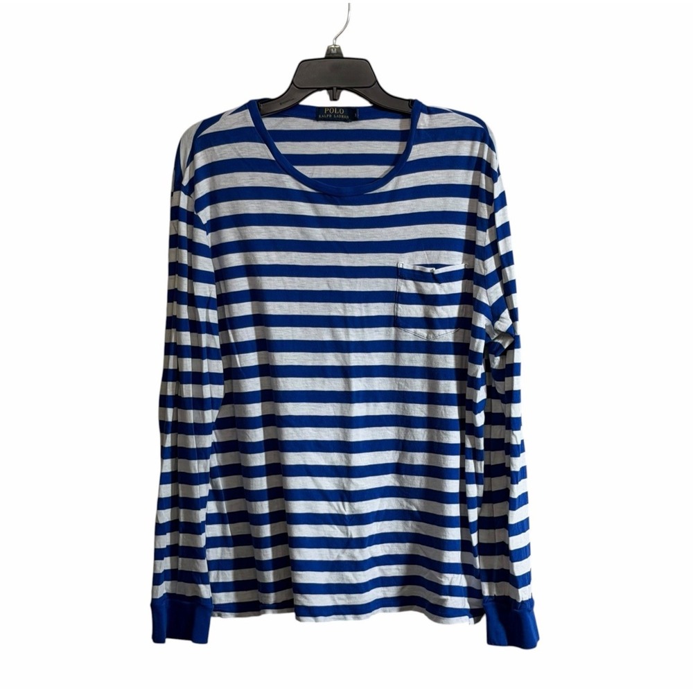 Polo Ralph Lauren XL Long Sleeve Navy White Striped T-Shirt Pocket Nautical